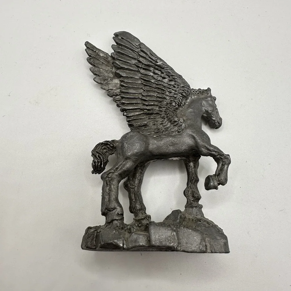 VTG Pewter Pegasus Figurine Statue Fantasy Mythical Winged Horse Decor 3 1/2